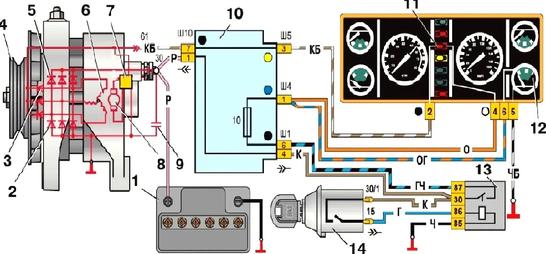 2107 схема и цвета проводов генератора